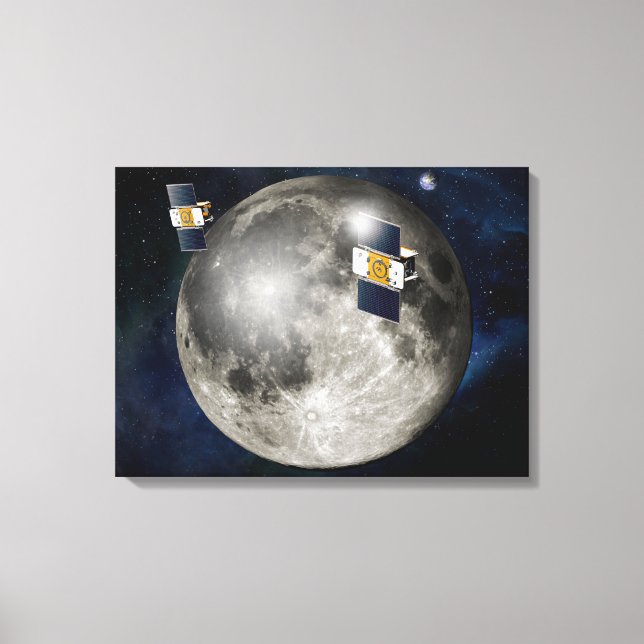 Twin Grail Spacecraft Orbiting The Moon. Canvas Print (Front)