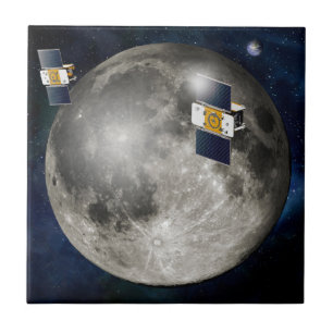 Twin Grail Spacecraft Orbiting The Moon. Ceramic Tile