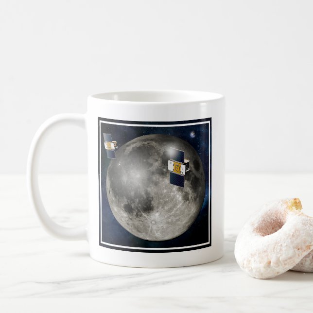 Twin Grail Spacecraft Orbiting The Moon. Coffee Mug (With Donut)