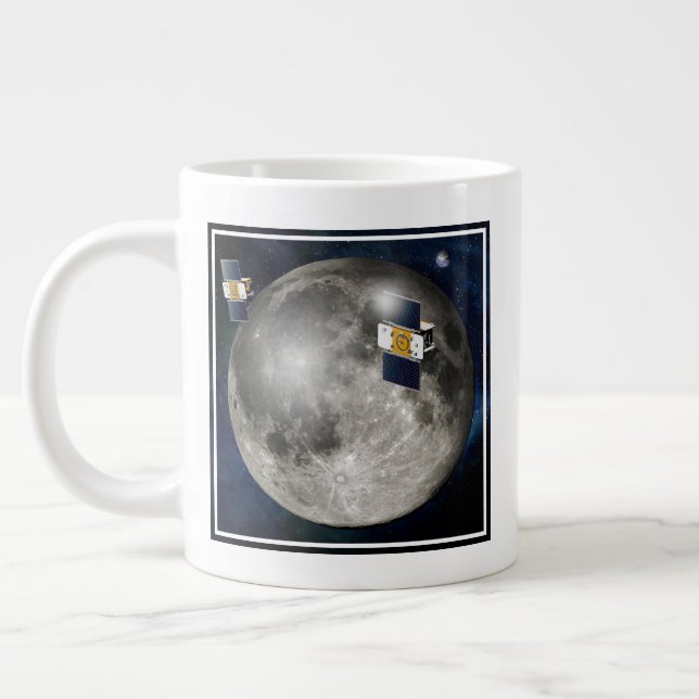 Twin Grail Spacecraft Orbiting The Moon. Giant Coffee Mug (Left)