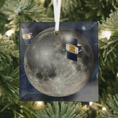Twin Grail Spacecraft Orbiting The Moon Glass Ornament