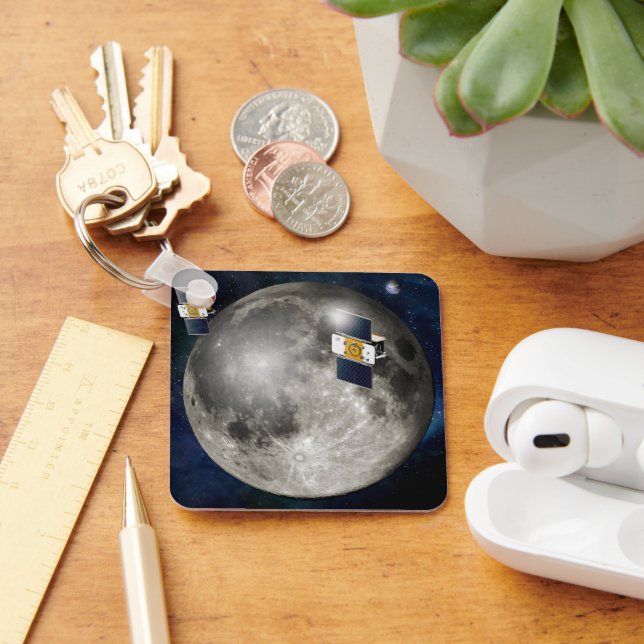 Twin Grail Spacecraft Orbiting The Moon. Keychain (Desk)