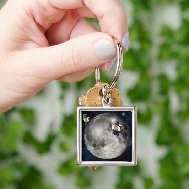 Twin Grail Spacecraft Orbiting The Moon. Keychain (Hand)