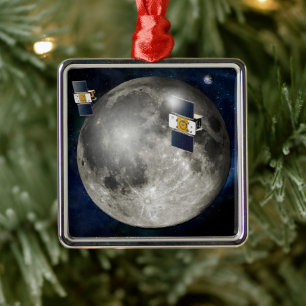 Twin Grail Spacecraft Orbiting The Moon. Metal Ornament