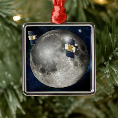 Twin Grail Spacecraft Orbiting The Moon Metal Ornament