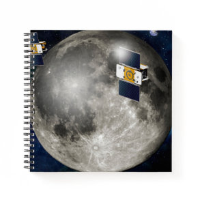 Twin Grail Spacecraft Orbiting The Moon. Notebook
