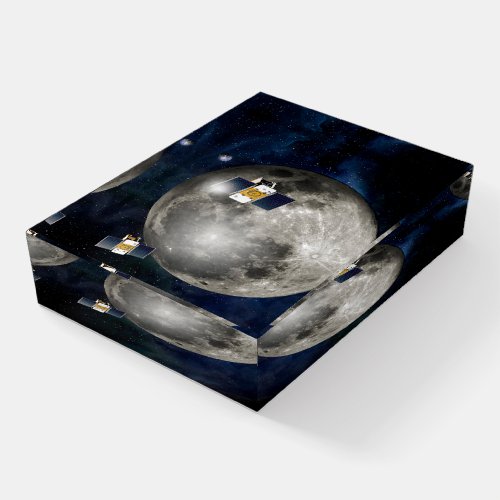 Twin Grail Spacecraft Orbiting The Moon Paperweight