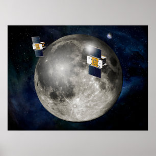 Twin Grail Spacecraft Orbiting The Moon. Poster