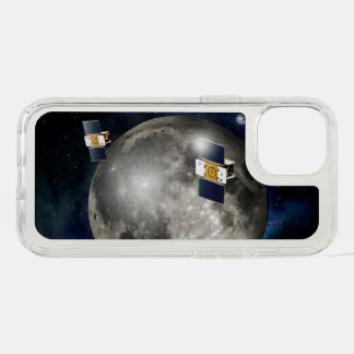 Twin Grail Spacecraft Orbiting The Moon. iPhone 15 Case