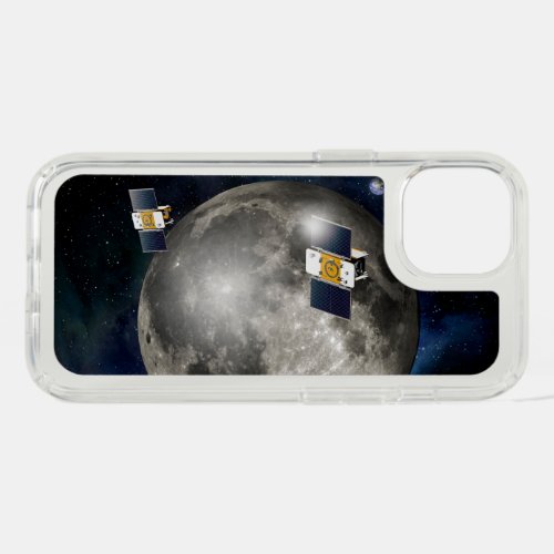 Twin Grail Spacecraft Orbiting The Moon iPhone 15 Case
