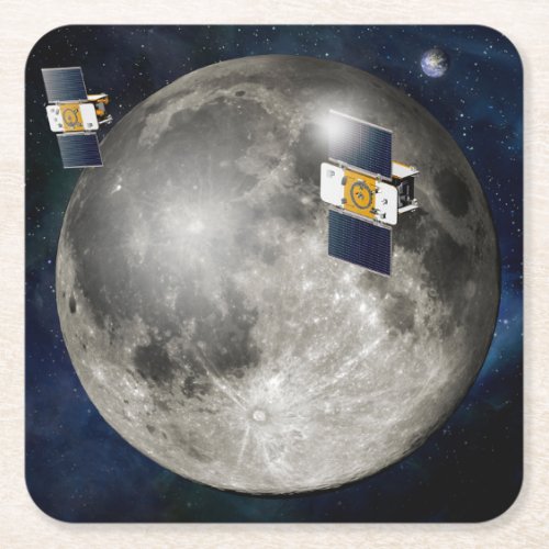 Twin Grail Spacecraft Orbiting The Moon Square Paper Coaster
