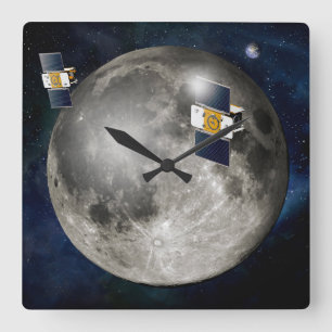 Twin Grail Spacecraft Orbiting The Moon. Square Wall Clock