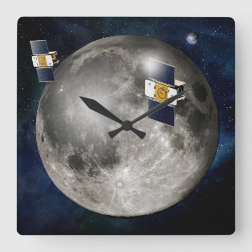 Twin Grail Spacecraft Orbiting The Moon Square Wall Clock