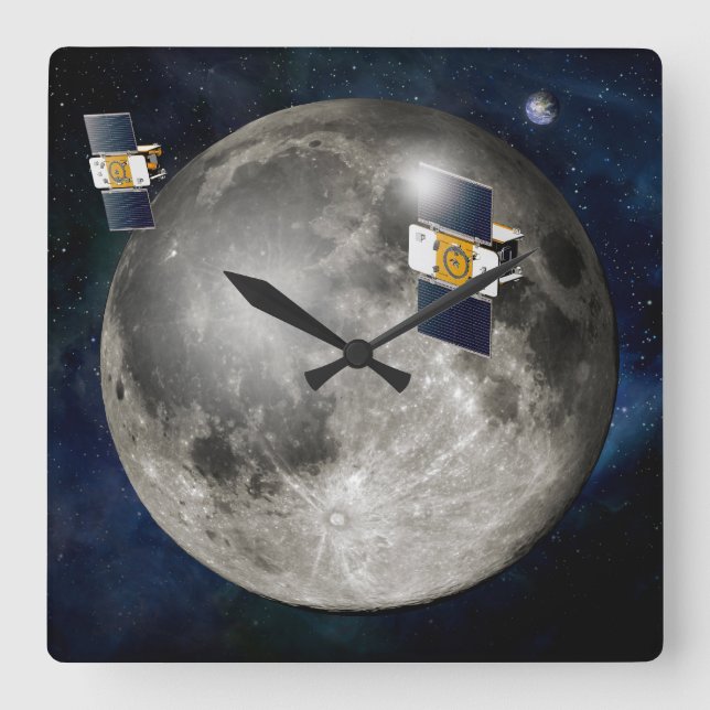 Twin Grail Spacecraft Orbiting The Moon. Square Wall Clock (Front)
