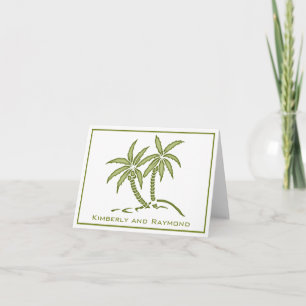 Twin Green Tropical Palm Trees Personalized Letterpress Thank You Card