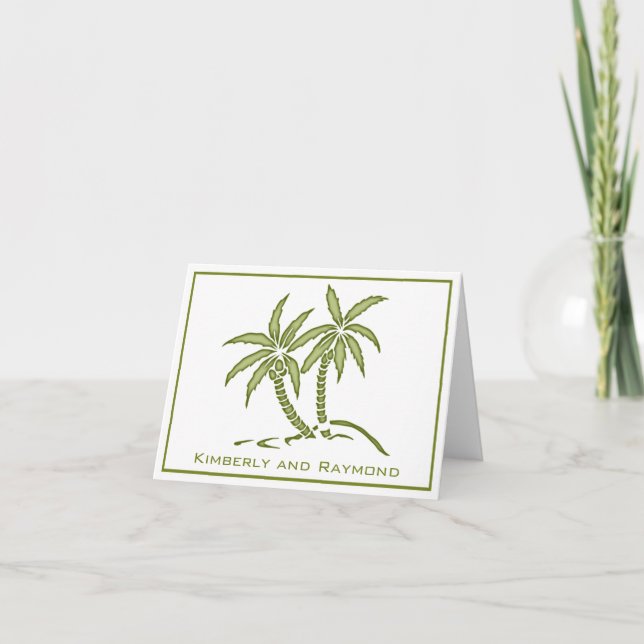 Twin Green Tropical Palm Trees Personalized Thank You Card (Front)