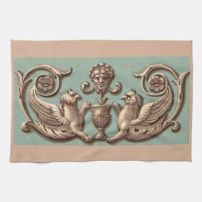 twin gryphons print kitchen towel (Horizontal)