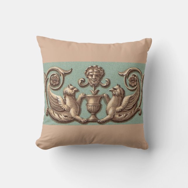 twin gryphons print throw pillow (Front)