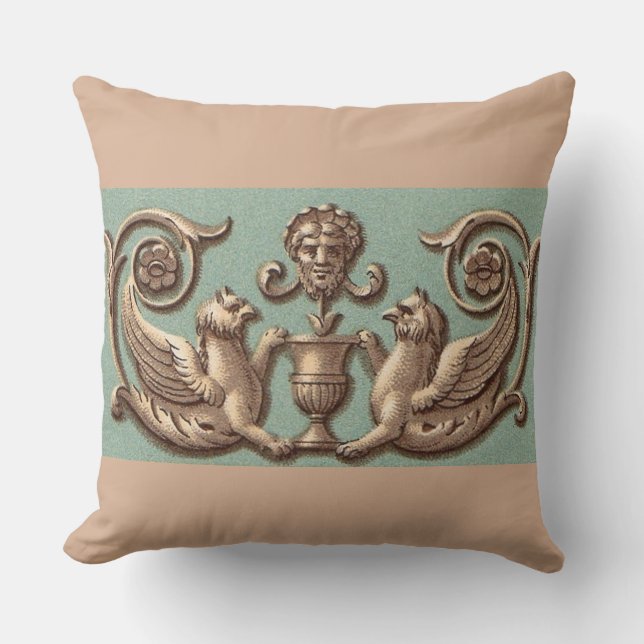 twin gryphons print throw pillow (Front)