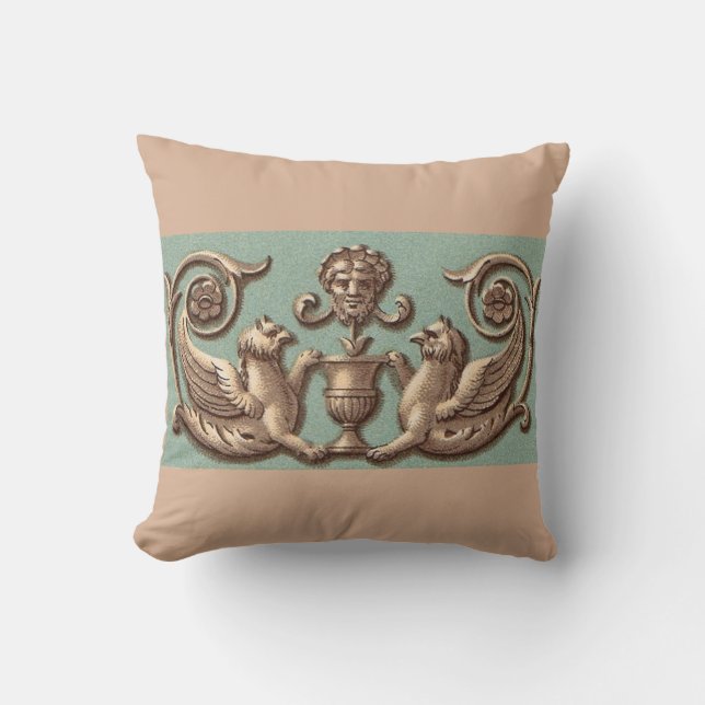 twin gryphons print throw pillow (Front)