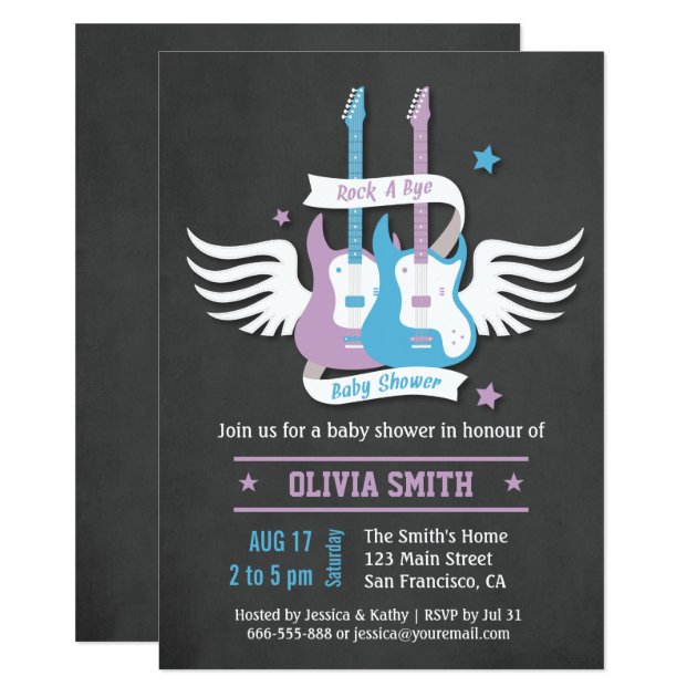 Twin Guitars Rock And Roll Rock A Bye Baby Shower Invitation