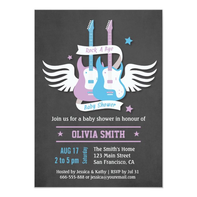 Twin Guitars Rock And Roll Rock A Bye Baby Shower Invitation
