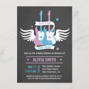 Twin Guitars Rock and Roll Rock a Bye Baby Shower Invitation