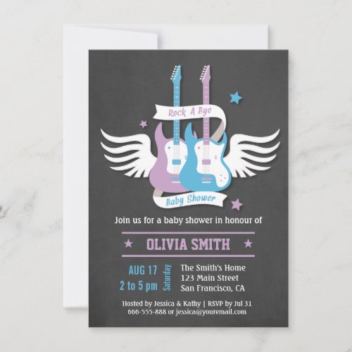 Twin Guitars Rock and Roll Rock a Bye Baby Shower Invitation