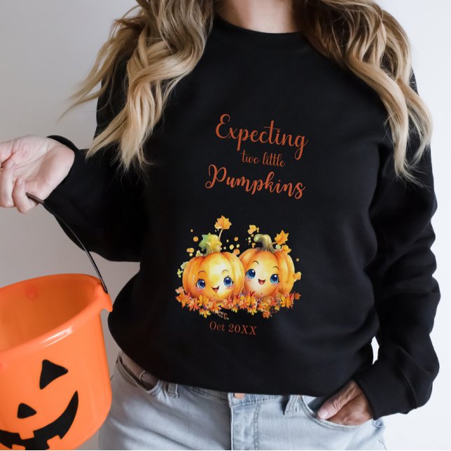 Twin Halloween Baby Announcement Pregnancy Pumpkin Sweatshirt (Creator Uploaded)