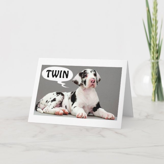 TWIN HAPPY BIRTHDAY GREAT WISHES AND A GREAT DANE CARD (Front)