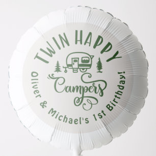 Twin Happy Campers brown minimalist 1st birthday Balloon