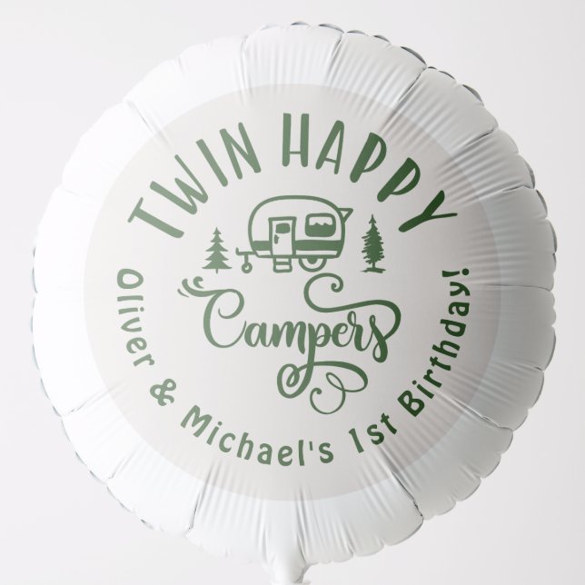 Twin Happy Campers brown minimalist 1st birthday Balloon (Front)