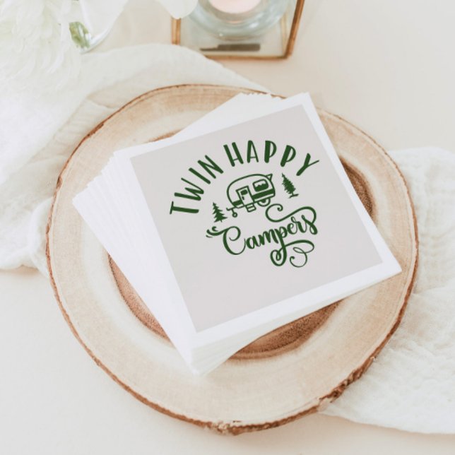 Twin Happy campers minimalist 1st birthday Napkins (Creator Uploaded)