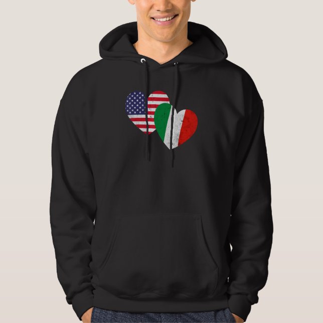Twin Hearts Italy USA Flags Distressed for Italian Hoodie (Front)