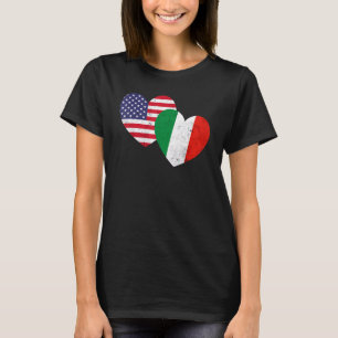 Twin Hearts Italy USA Flags Distressed for Italian T-Shirt