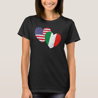 Twin Hearts Italy USA Flags Distressed for Italian T-Shirt