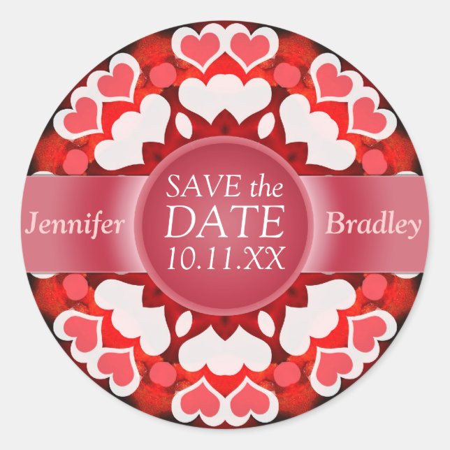 Twin Hearts Save the Date Classic Round Sticker (Front)