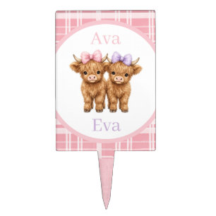 Twin Highland Cows Girls Birthday Party  Cake Topper