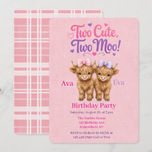 Twin Highland Cows Girls Birthday Party Invitation