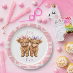Twin Highland Cows Girls Birthday Party Paper Plates