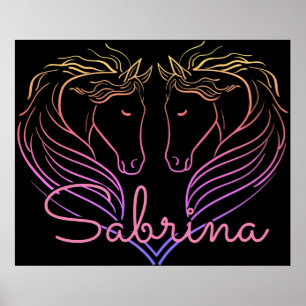 Twin Horse Head Heart Personalized Poster