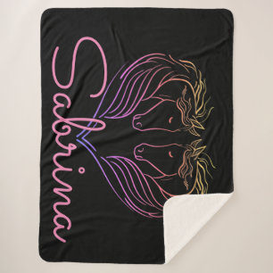 Twin Horse Head Heart Personalized Sherpa Blanket