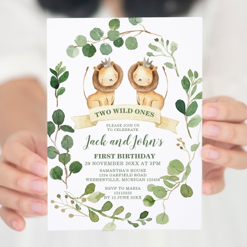 Twin Jungle WILD Ones Animal invitations