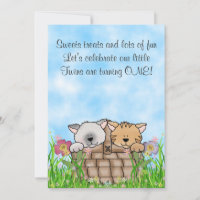 Twin Kittens and Flowers 1st Birthday Cat Invitation