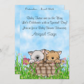 Twin Kittens and Flowers Baby Shower Invitation (Front/Back)