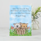 Twin Kittens and Flowers Baby Shower Invitation (Standing Front)