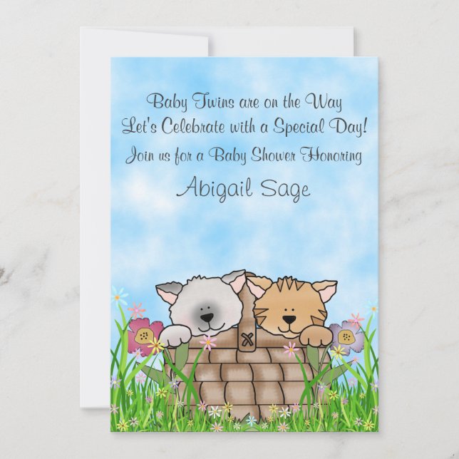 Twin Kittens and Flowers Baby Shower Invitation (Front)
