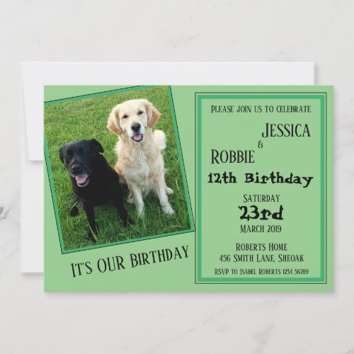 Twin Labrador and Golden Retriever Dog Birthday Invitation