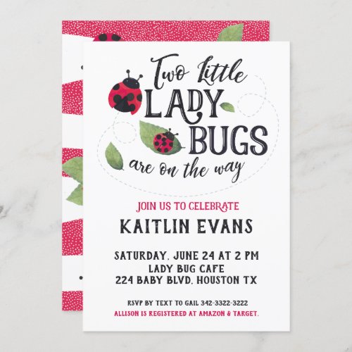 Twin Ladybug Baby Shower Invitation