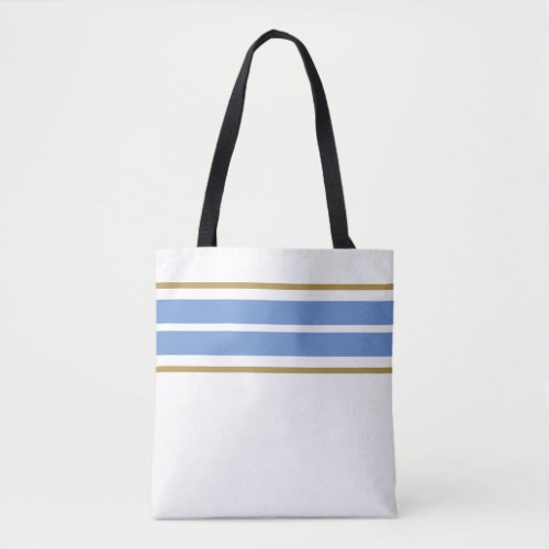 Twin Light Blue Top Edge Racing Stripes On White Tote Bag